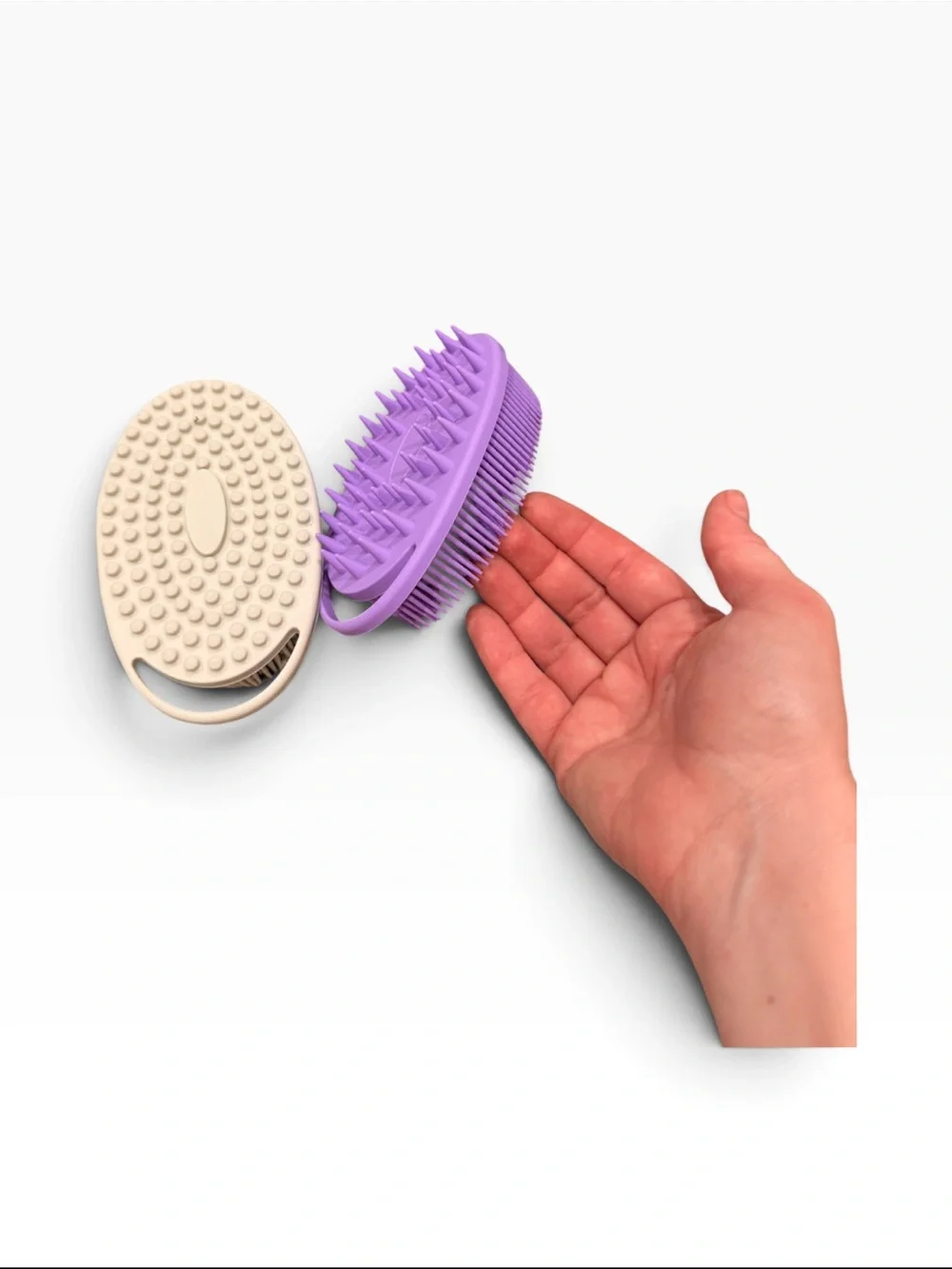 New- duo pack- Silicone Dual-Texture Bath Brush Set - Purple & Beige